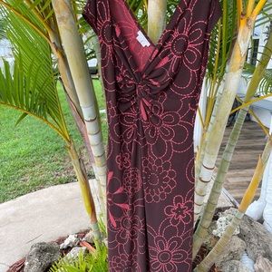 Brown and burgundy knee length flowy dress